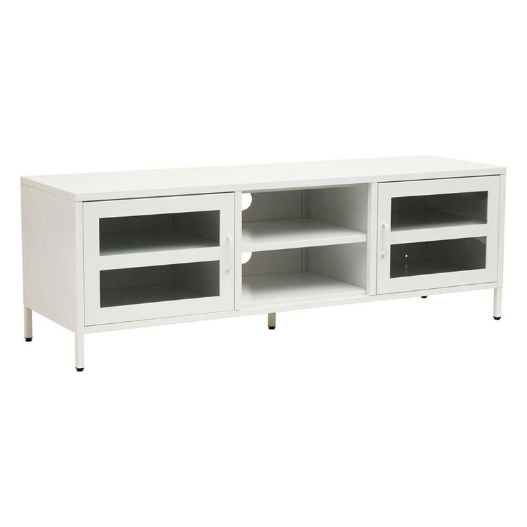 Acier Metal TV Unit - 2 Door - White - 150cm