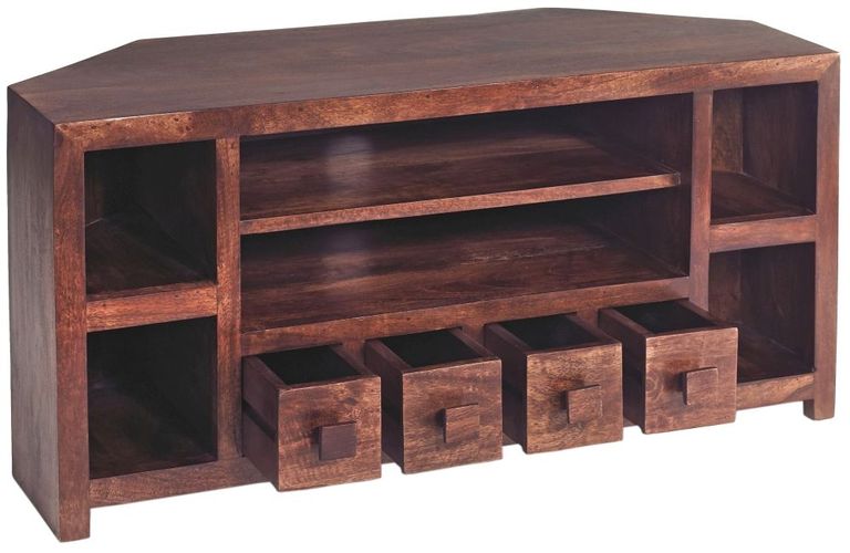 Ajmer Dark Mango Wood 110cm Corner TV Unit