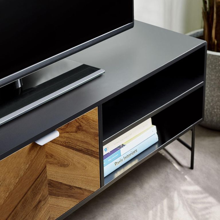 Alvin Chevron Wood Effect TV Unit - 2 Door