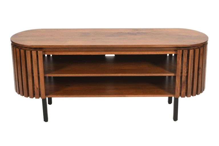 Amber Slatted Mango Wood 140cm Oval TV Unit
