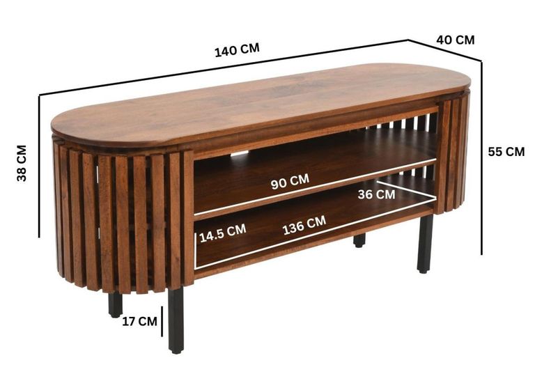 Amber Slatted Mango Wood 140cm Oval TV Unit