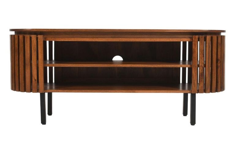 Amber Slatted Mango Wood 140cm Oval TV Unit