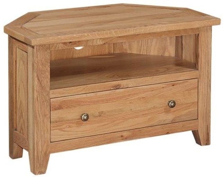 Appleby Petite Oak Corner TV Unit, 80cm with Storage for Television Upto 32in Plasma