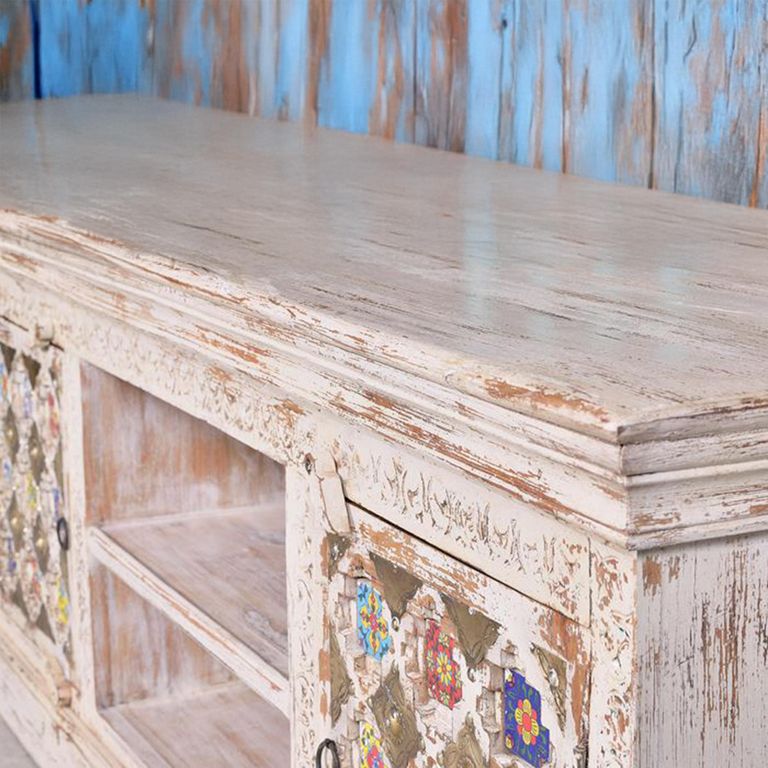 Awendaw TV Unit - 2 Door - Mango Wood - White Washed