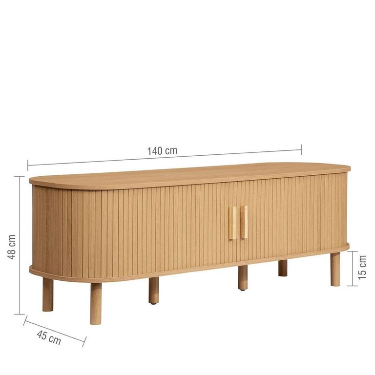 Axel Curved TV Unit - 140cm - Oak Fluted