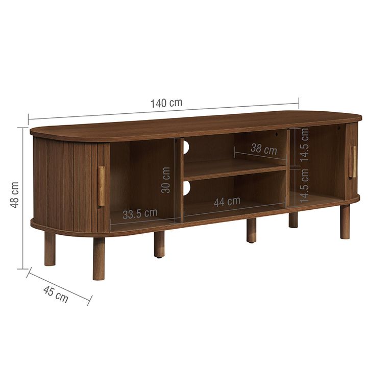 Axel Curved TV Unit - 140cm - Walnut Fluted