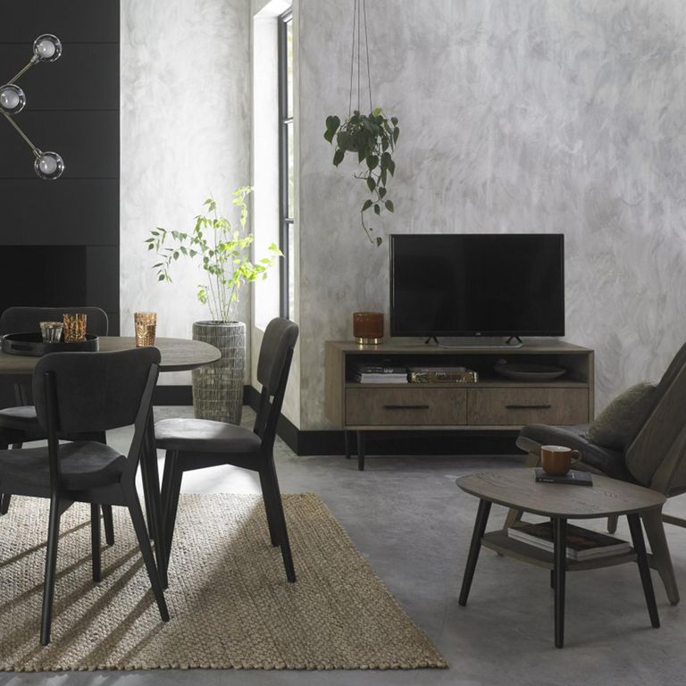 Vintage Weathered Oak & Peppercorn TV Unit - 2 Drawer