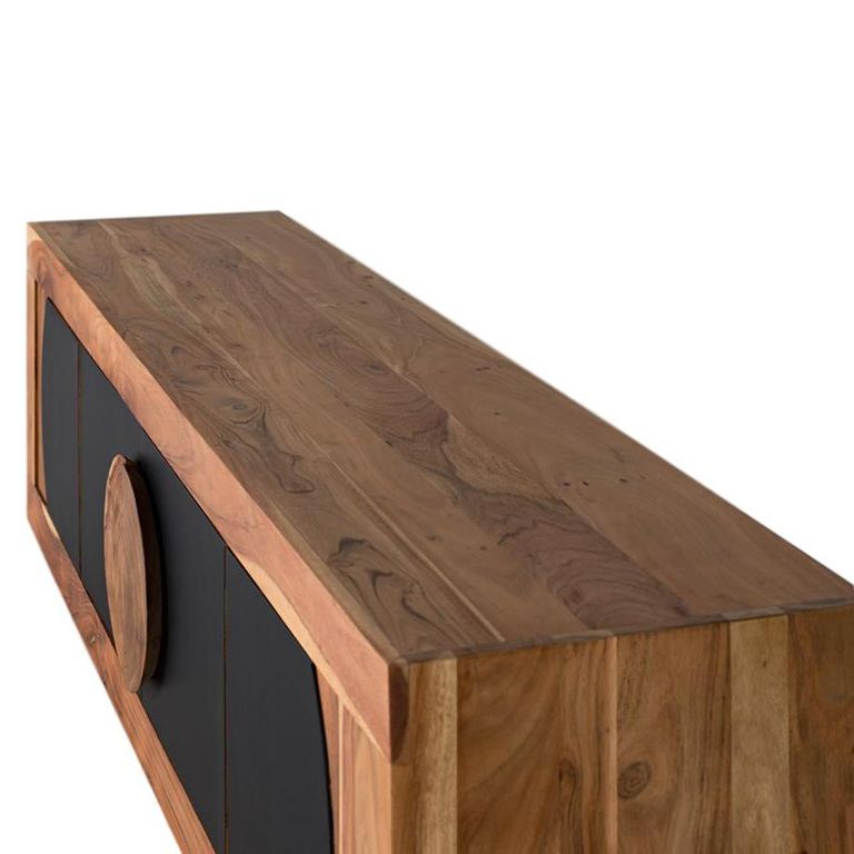 Braylee TV Unit - Natural and Black - 2 Door - Acacia Wood