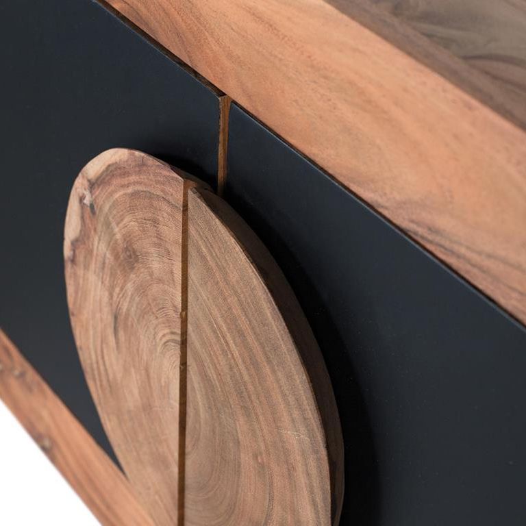 Braylee TV Unit - Natural and Black - 2 Door - Acacia Wood