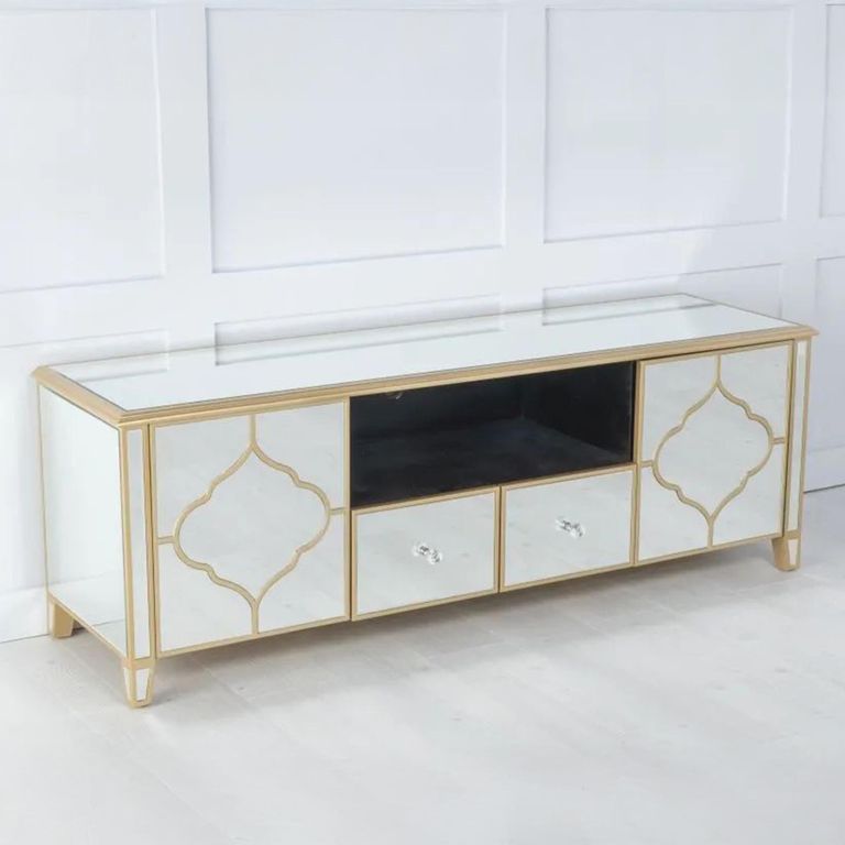 Casablanca Mirrored Gold Trim TV Unit