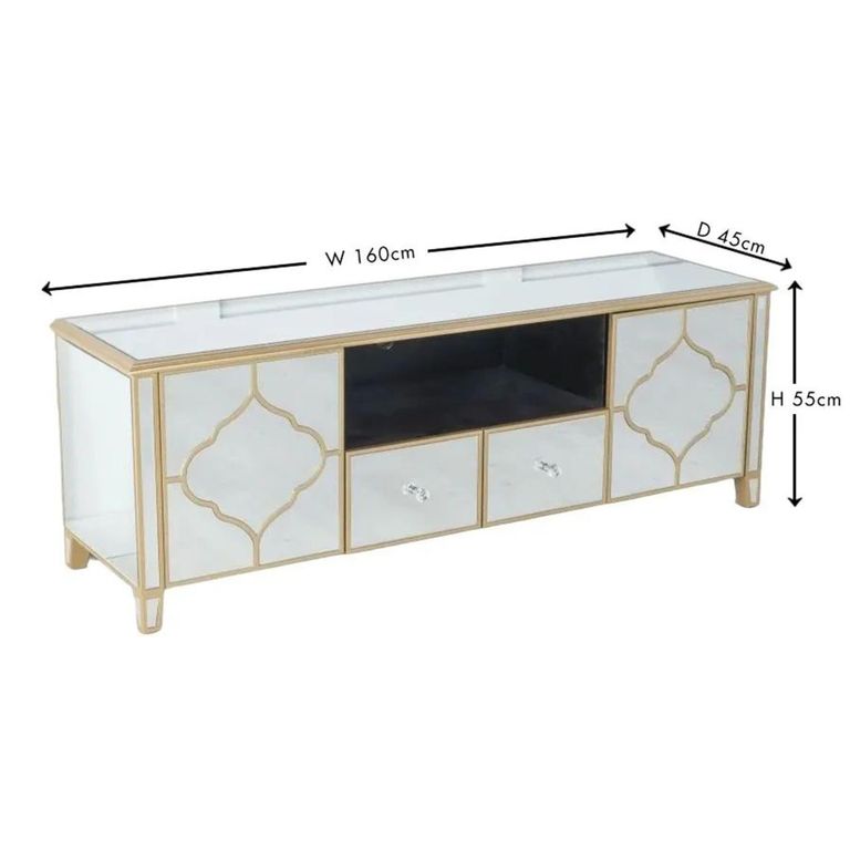 Casablanca Mirrored Gold Trim TV Unit