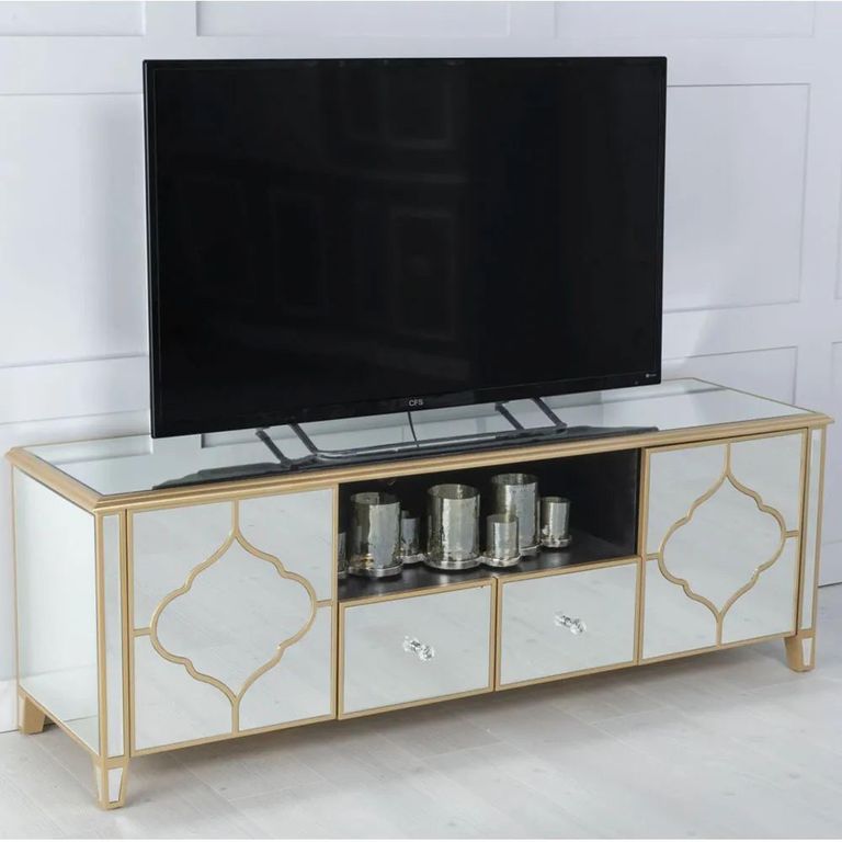 Casablanca Mirrored Gold Trim TV Unit