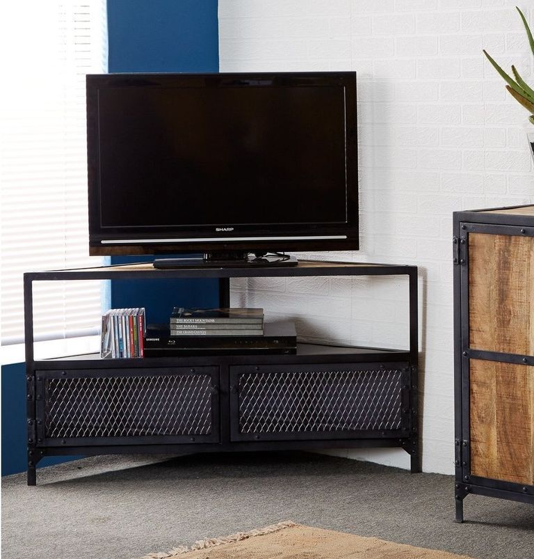 Chamba Industrial Wood and Iron 110cm Corner TV Unit