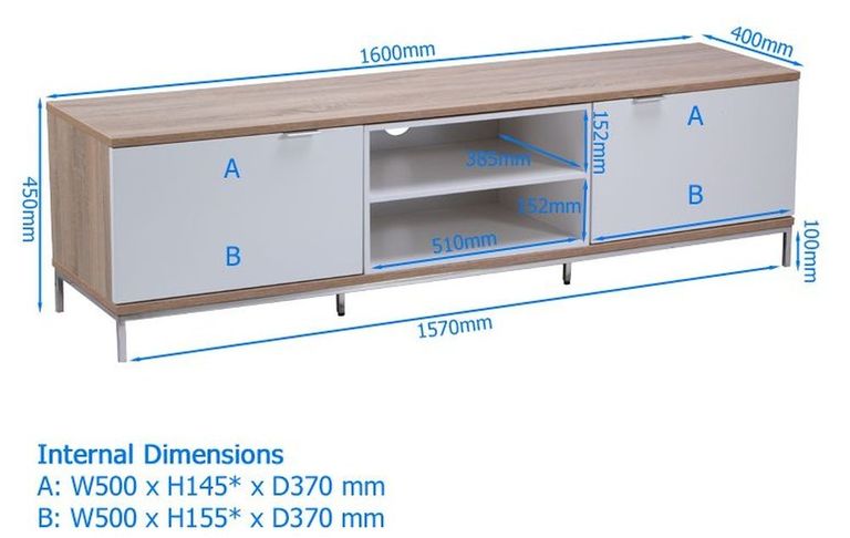 Chaves White / Light Oak 160cm TV Cabinet - ADCH1600-WHT