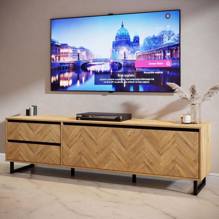 Chevron Oak Effect Large  TV Unit