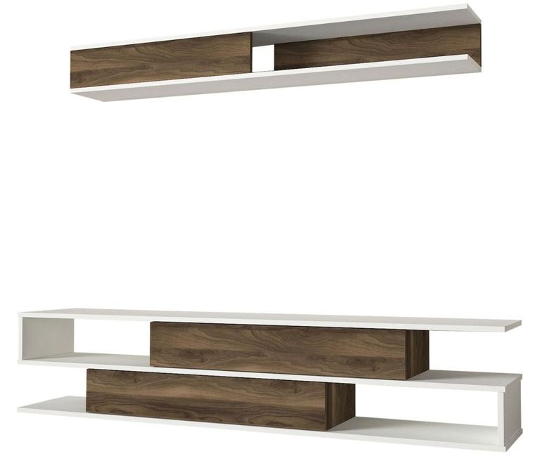 Clearance - Cavalero White and Walnut 2 Door TV Unit