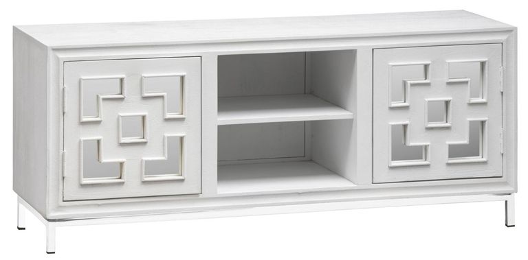 Clearance - Geo White Mirrored TV Unit - 2 Door - Brand New Item