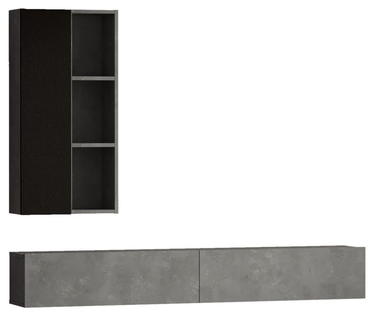 Clearance - Lemont Silver and Black Hanging TV Unit with Wall Shelf