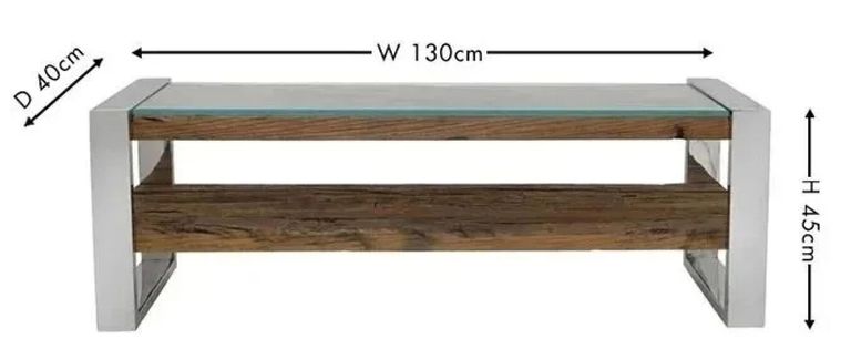 Clearance - Railway Sleeper TV Bench with Glass Top, 120cm Open TV Unit, Stand Upto 50in Plasma, Made from Reclaimed Wood - Brand New Item