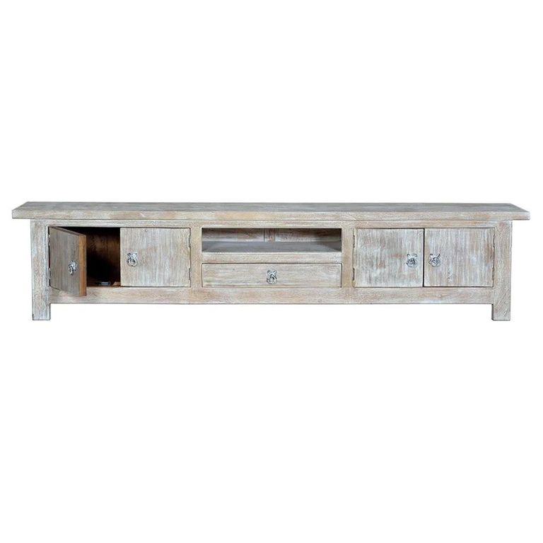 Clearance - Soleil White Washed Mango Wood Storage Large TV Unit - FSS16421