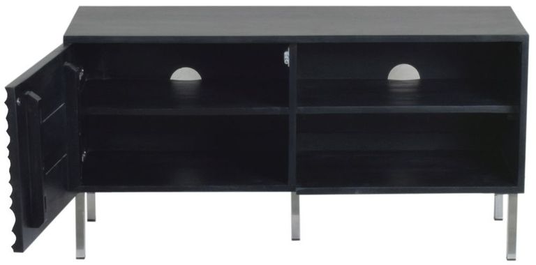 Clearance - Wave Mango Wood TV Unit, Black Ripple Pattern 100cm Wide, Stand Upto 32in Plasma - 1 Door with 2 Shelf - Brand New Item