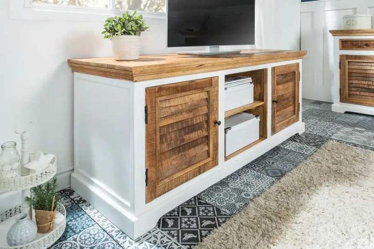 Coastal White and Wood 145cm TV Cabinet