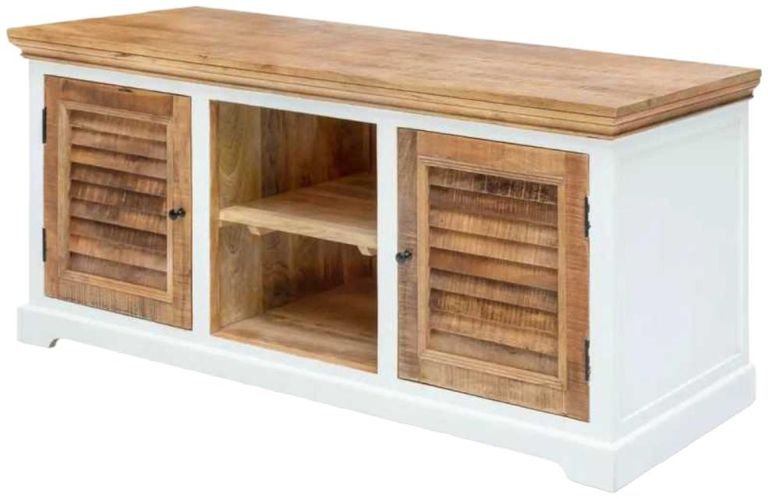 Coastal White and Wood 145cm TV Cabinet