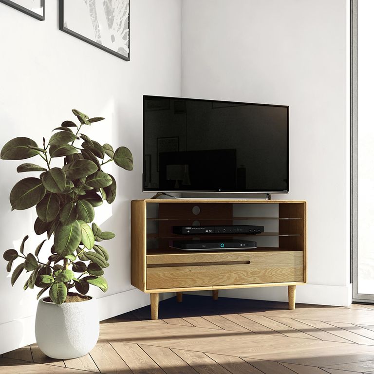 Scandic Corner TV Unit - 1 Drawer - Oak