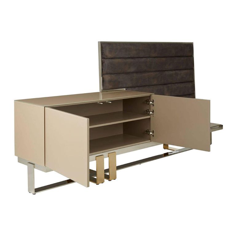 Demas TV Unit - 2 Door - Taupe with Wall Panel