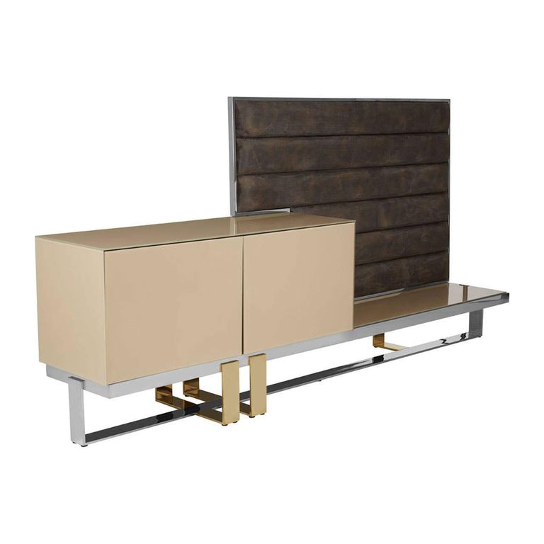 Demas TV Unit - 2 Door - Taupe with Wall Panel