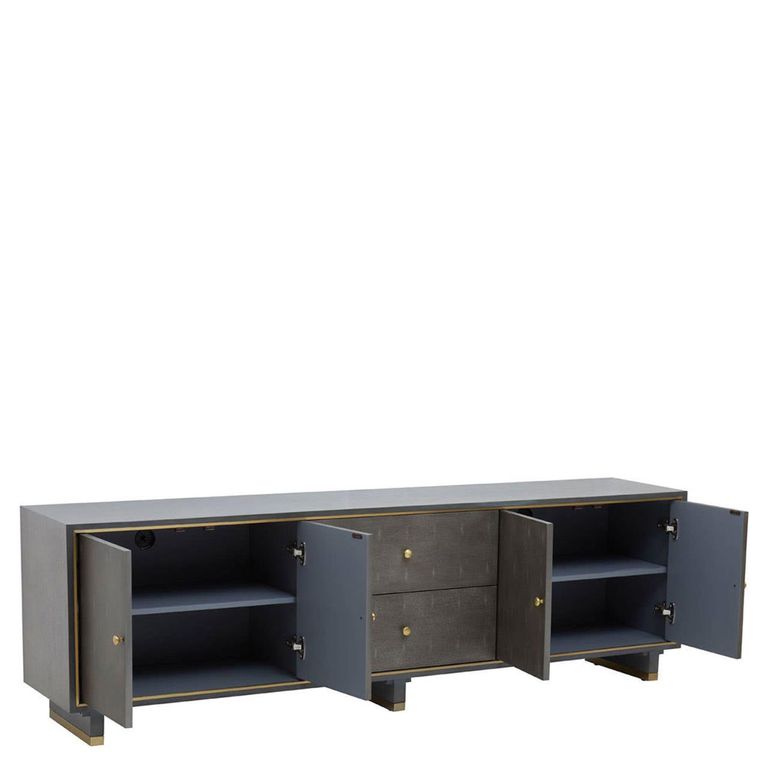 Deskey TV Unit - 4 Door - Grey and Faux Shagreen