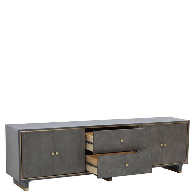 Deskey TV Unit - 4 Door - Grey and Faux Shagreen