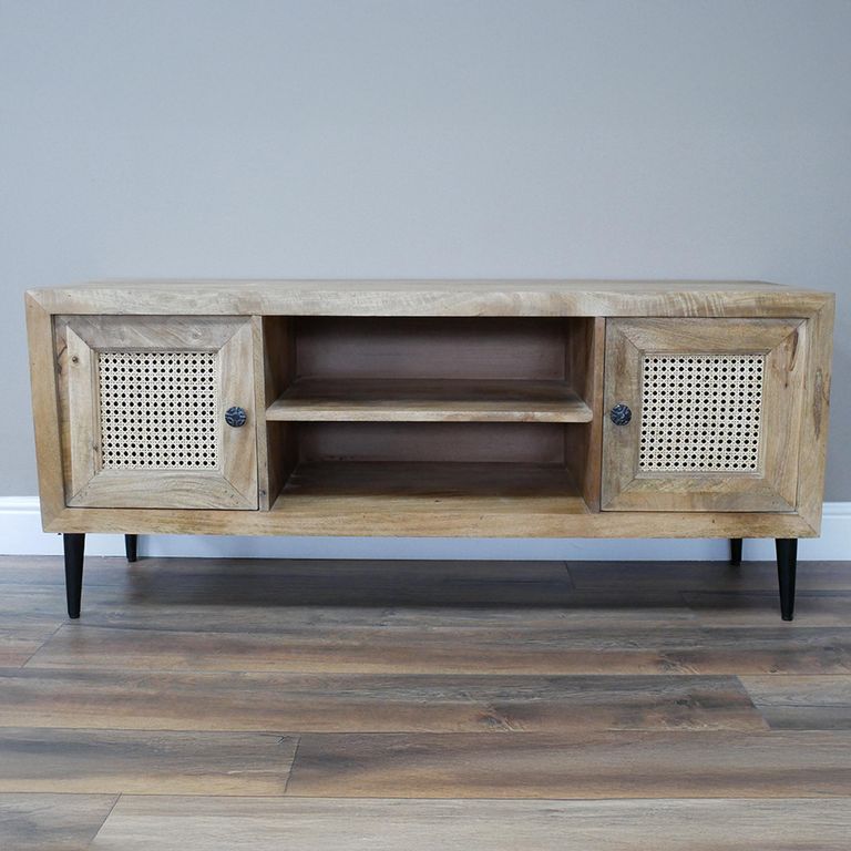 TV Unit - Acacia Wood and Rattan - 2 Door