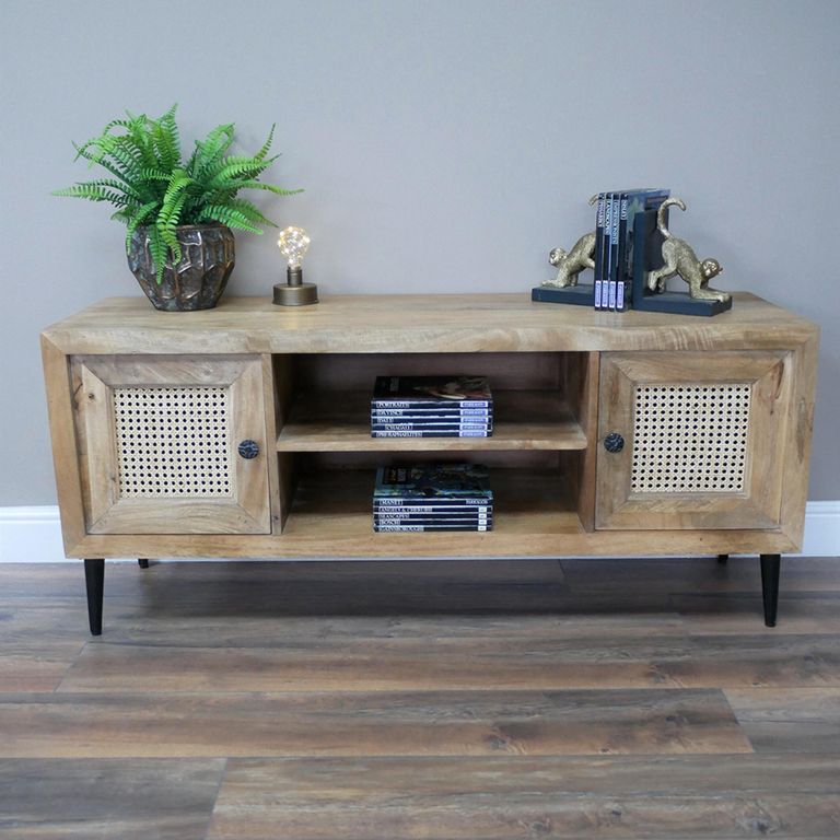 TV Unit - Acacia Wood and Rattan - 2 Door