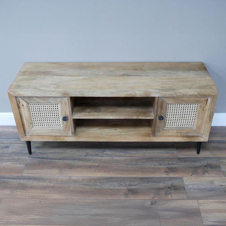 TV Unit - Acacia Wood and Rattan - 2 Door