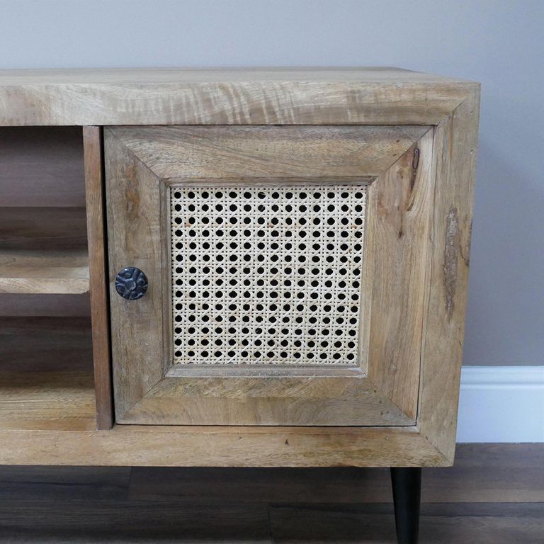 TV Unit - Acacia Wood and Rattan - 2 Door