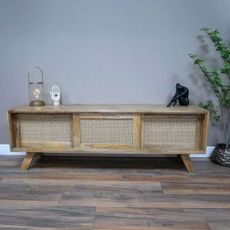 TV Unit - Acacia Wood and Rattan - 3 Door
