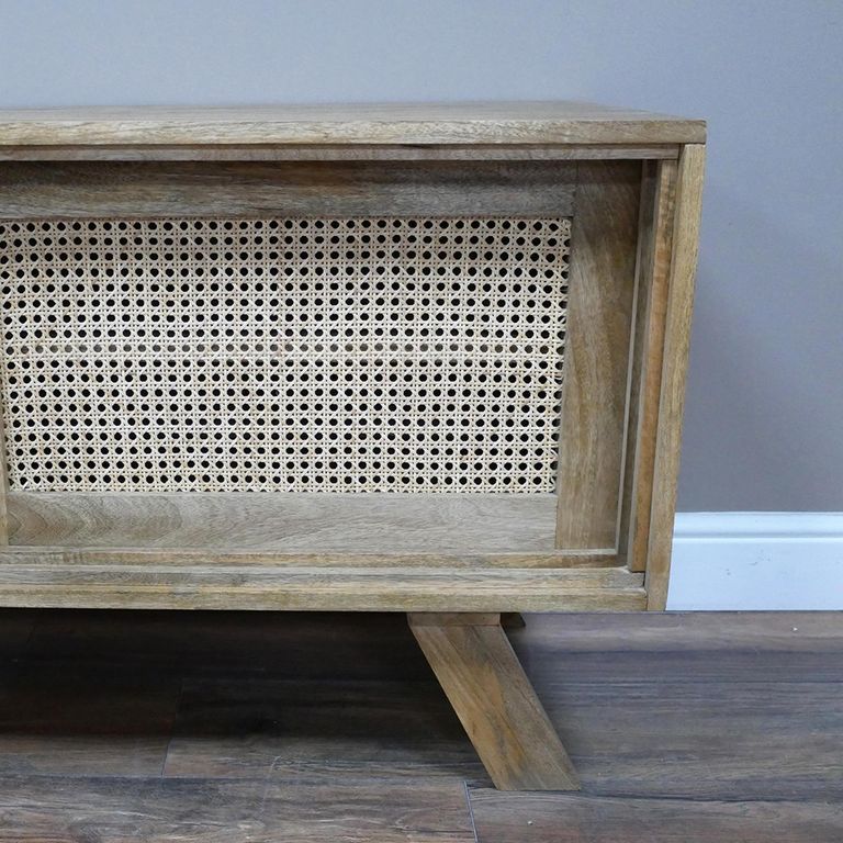 TV Unit - Acacia Wood and Rattan - 3 Door