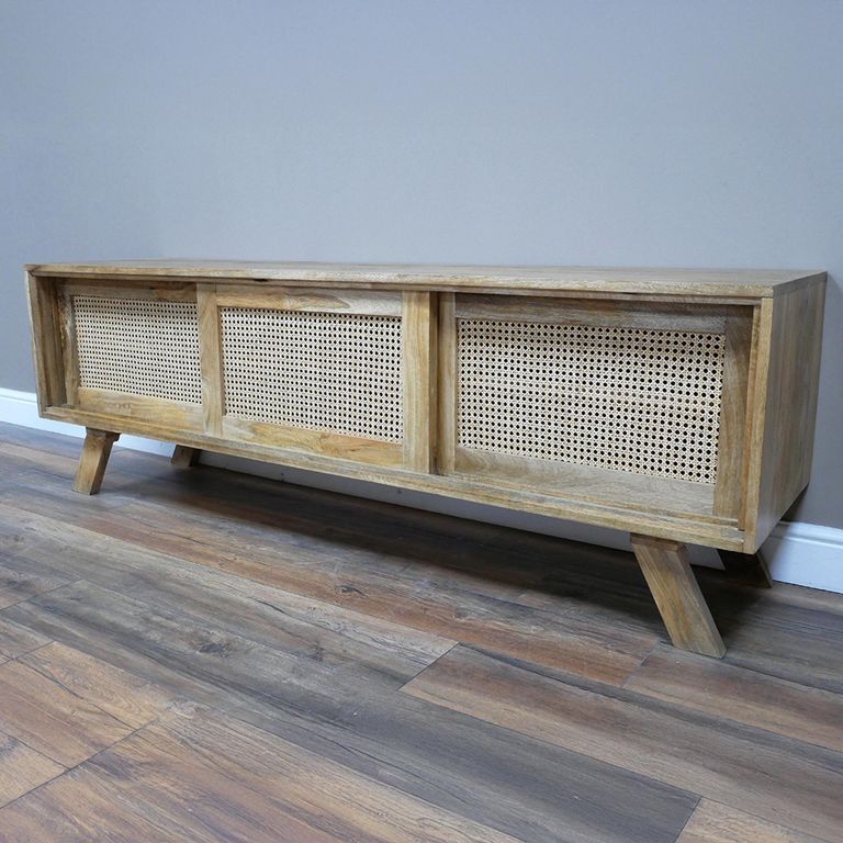 TV Unit - Acacia Wood and Rattan - 3 Door