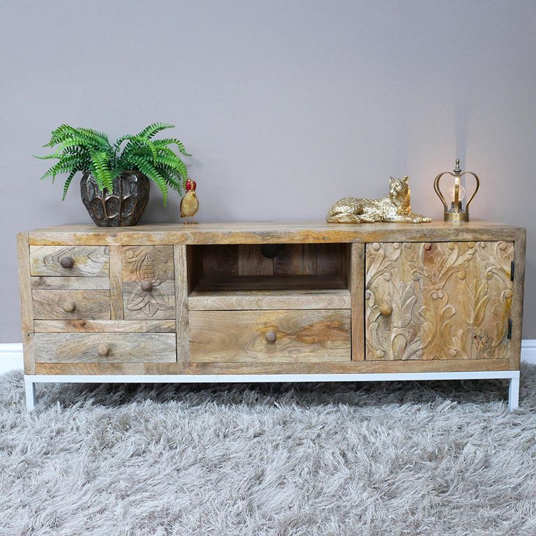 TV Unit - Carved Mango Wood - Storage