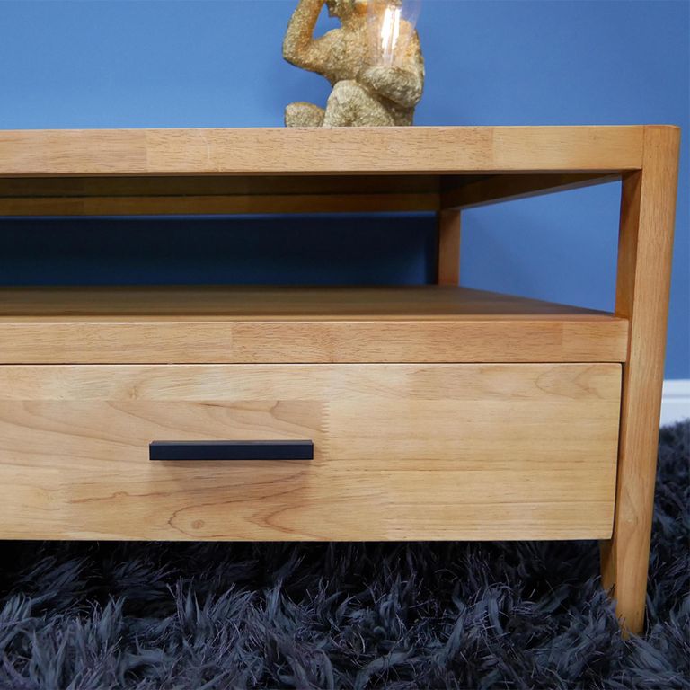 TV Unit - Wood and Black Glass - 2 Drawer