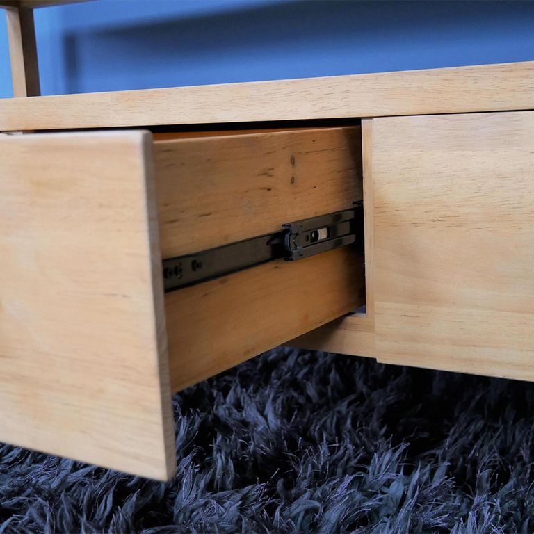 TV Unit - Wood and Black Glass - 3 Drawer