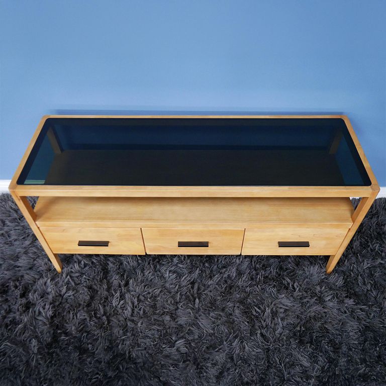 TV Unit - Wood and Black Glass - 3 Drawer