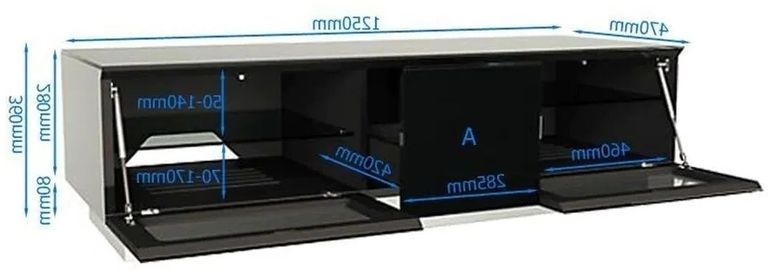 Evans High Gloss Black 125cm TV Cabinet - EMTMOD1250-BLK