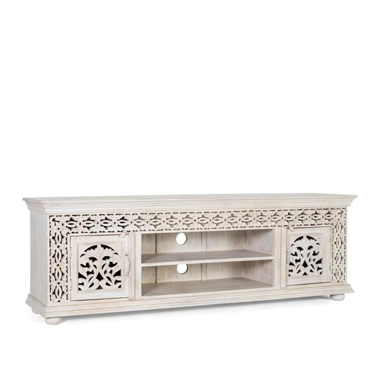 Ferrara Storage Large TV Unit - 2 Door - Carved Washed Mango Wood