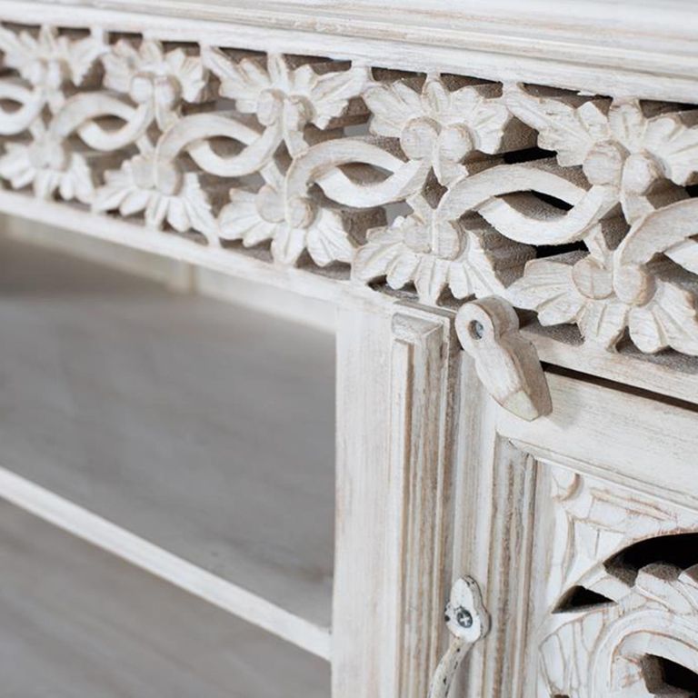 Ferrara Storage Large TV Unit - 2 Door - Carved Washed Mango Wood