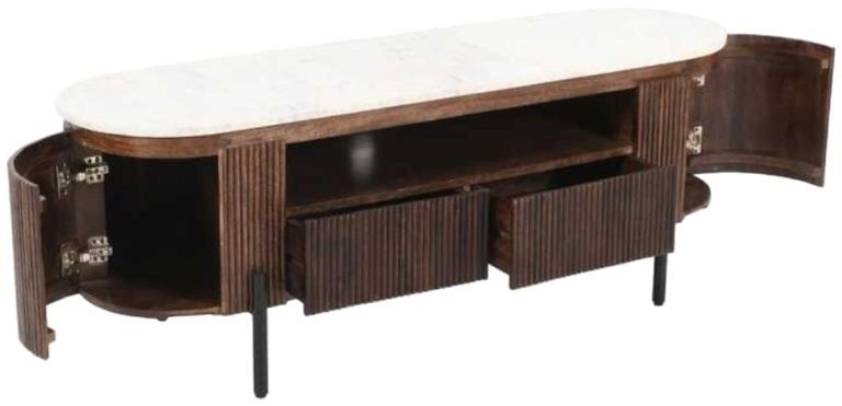 Fluted White Marble Top 140cm TV Unit