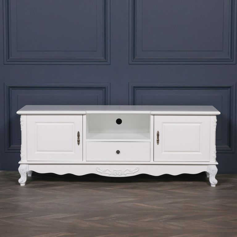 French Style TV Unit -Antique White - 2 Door