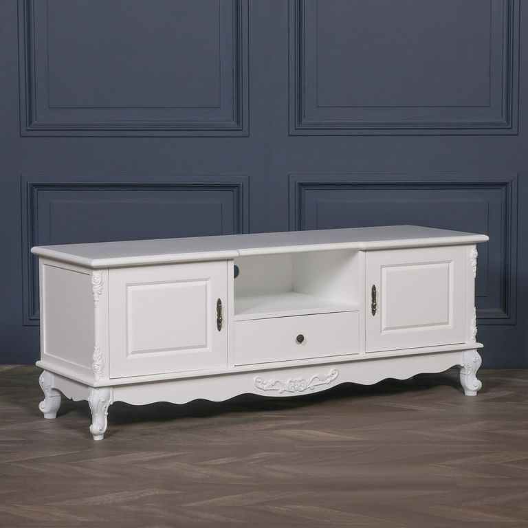 French Style TV Unit -Antique White - 2 Door
