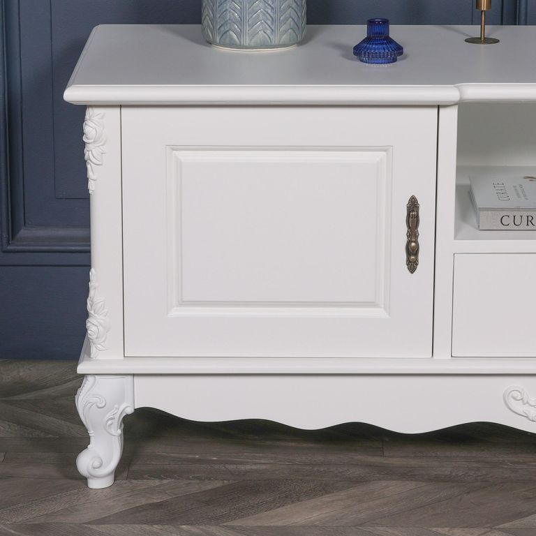 French Style TV Unit -Antique White - 2 Door